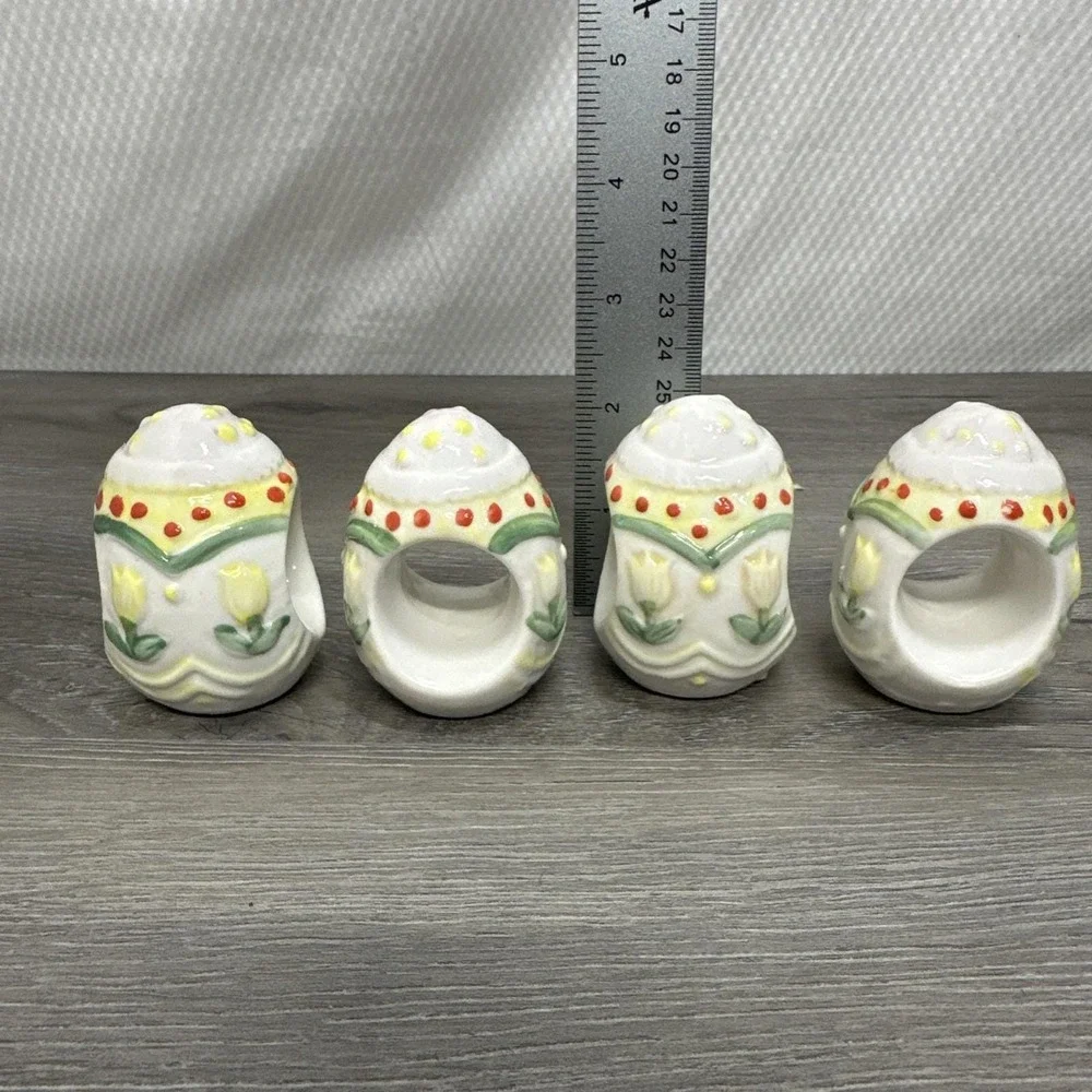 Vintage Ceramic Easter Egg Napkin Rings Red, Yellow, Green Set Of 4 Ceramic